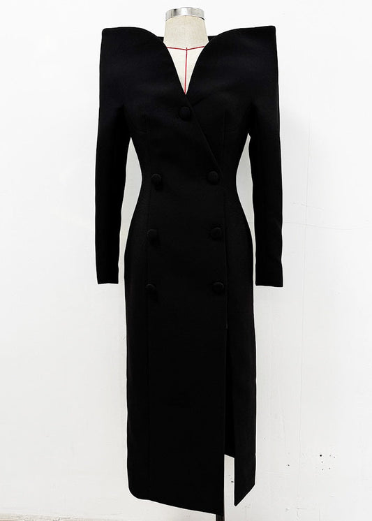 Boutique Red Slash Neck Double Breast Side Open Dress Fall
