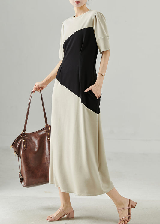 Silm Fit Asymmetrical Design Patchwork Spandex Long Dresses Summer
