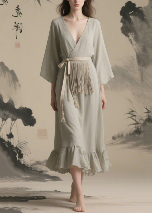 Vintage Grey Tasseled Chiffon Tunic Dresses Summer