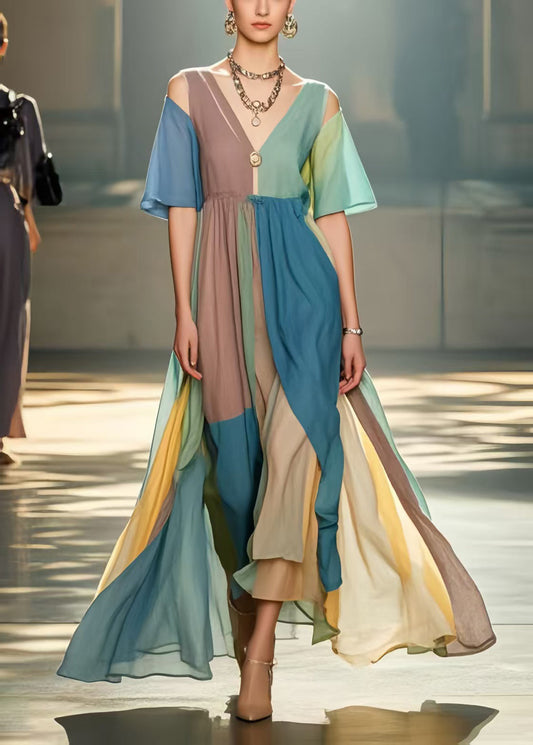 Beautiful Multicolour Cold Shoulder Exra Large Hem Beach Dress Summer