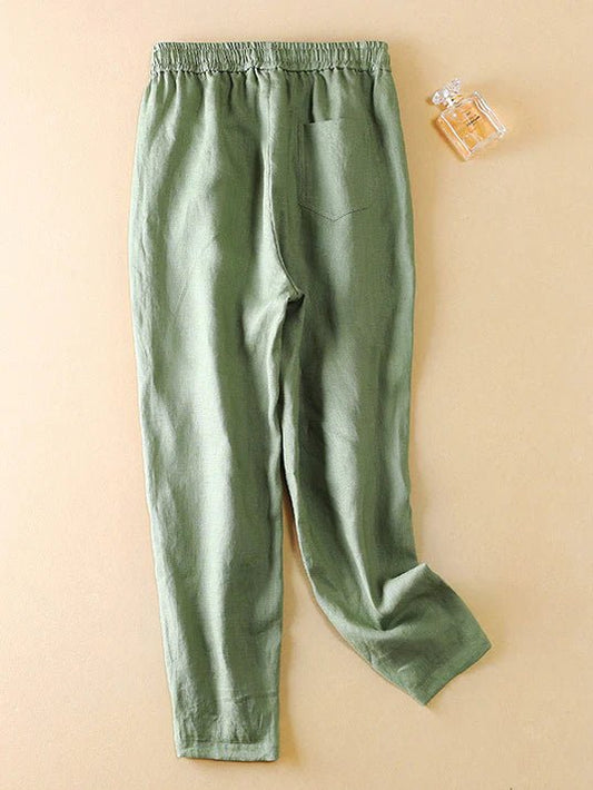Casual Solid Color Ninth Lantern Linen Pants