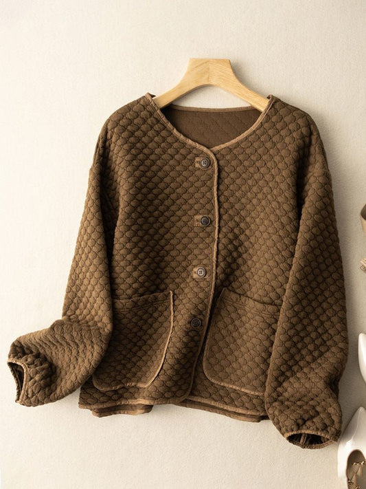 100% Natural Fabric Long Sleeve Buttoned Casual Coat