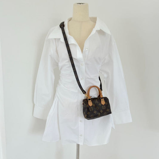 Louis Vuitton Brown Monogram Canvas Mini Speedy Shoulder Bag w Strap