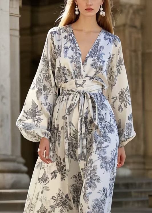 Vintage Grey Print Silk Tunic Dress Exra Large Hem Spring