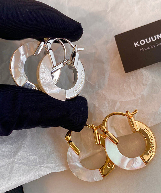 French Gold Plated White Sea Shell Earrings