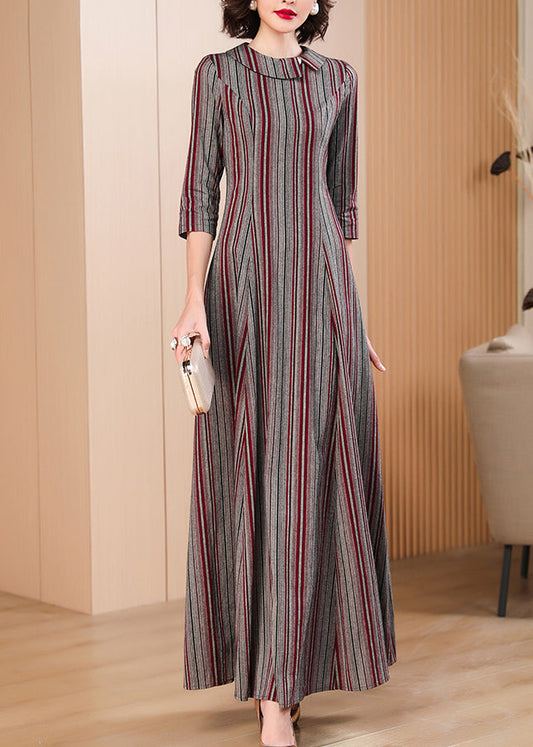 Classy Peter Pan Collar Striped Cotton Dresses Summer