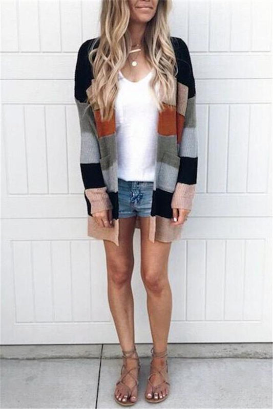 Wide Striped Knit Cardigan