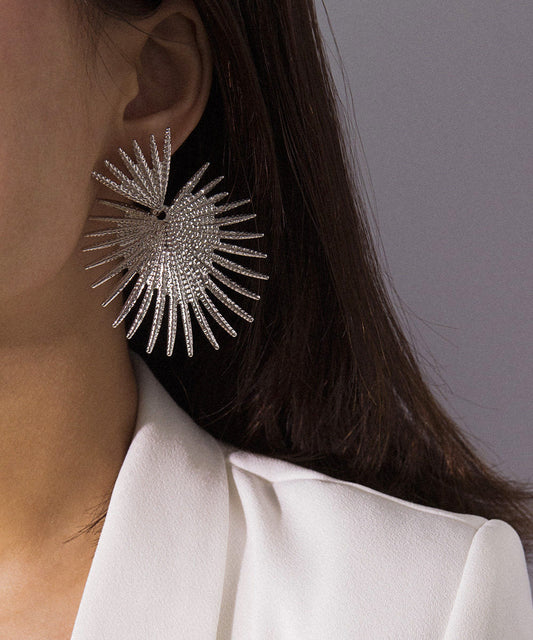 Oversize Gold Metal Asymmetrical Fan Blade Stud Earrings