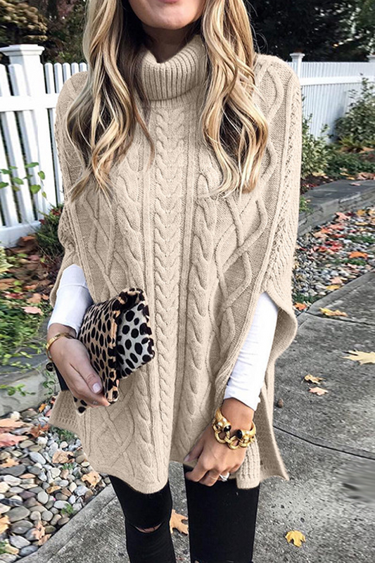 Turtleneck Solid Color Slit Sweater
