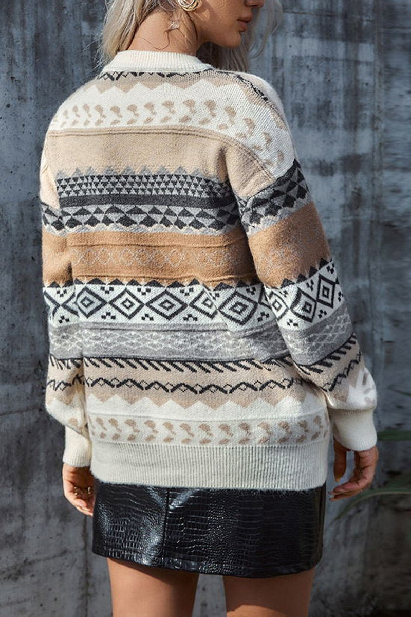 Striep Print Casual Round Neck Sweater