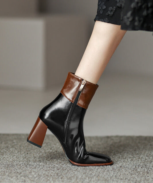 White Chunky Cowhide Leather Classy Splicing Boots