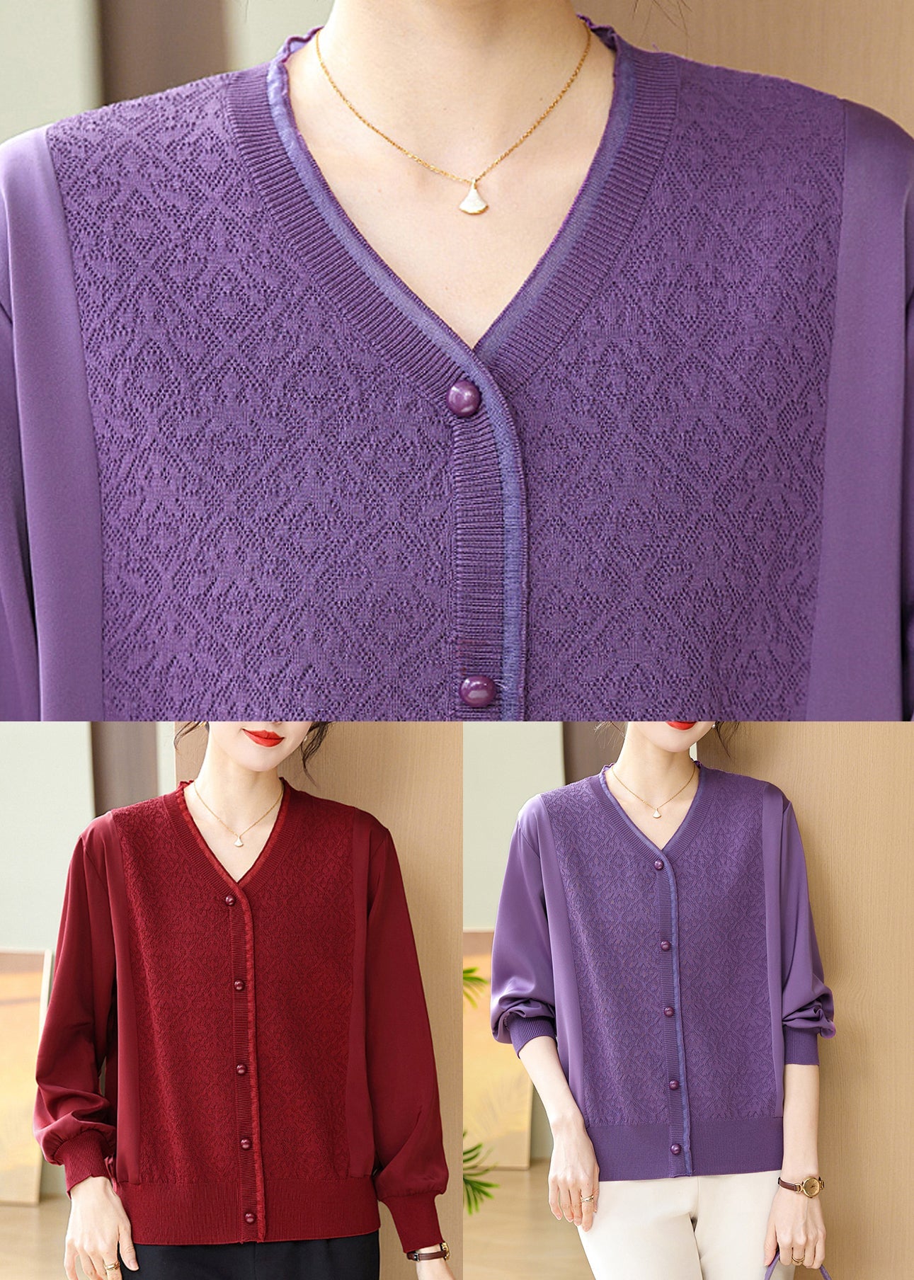 Casual Mulberry Print Patchwork Ice Silk Shirts Bracelet Sleeve