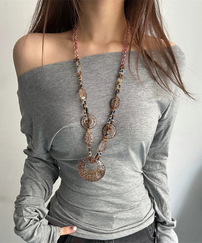 Boho Leopard Oval Beading Pendant Necklace