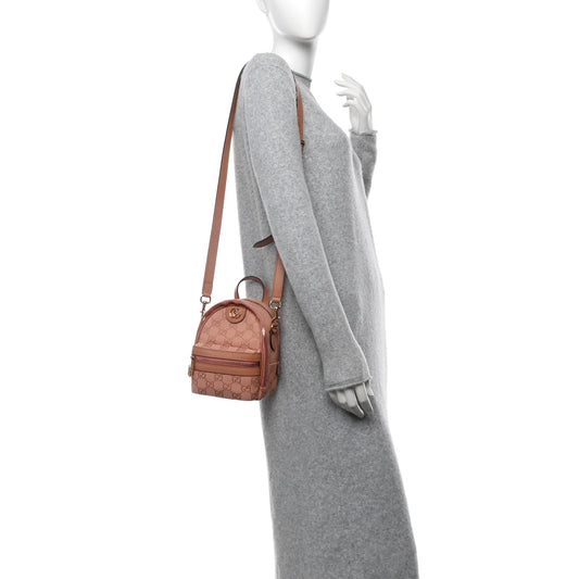 Monogram Textured Dollar Calfskin Mini Ophidia Crossbody Cloche Rose Pink