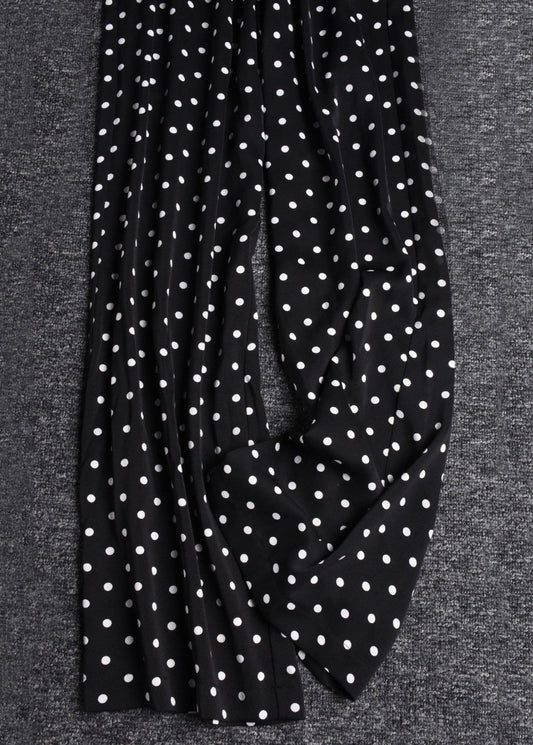 Casual Black Print Elastic Waist Draping Chiffon Wide Leg Pants Summer