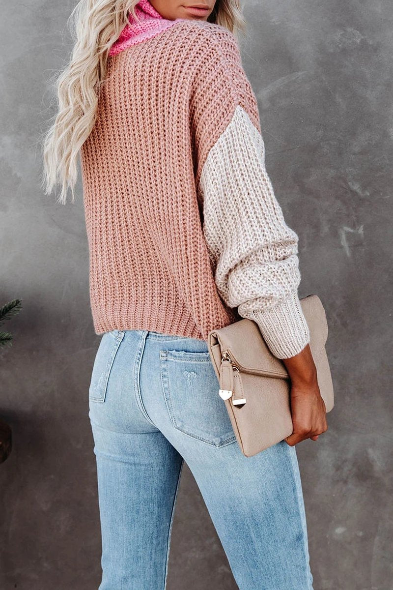 Turtleneck Color Block Casual Sweater