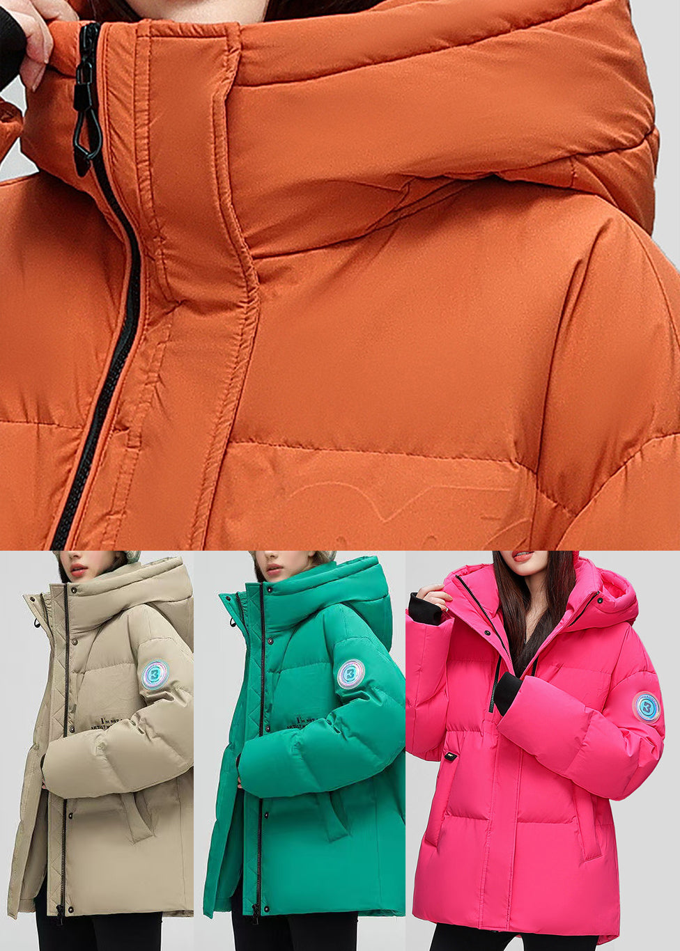 Boho Orange Hooded Letter Duck Down Down Coat Winter
