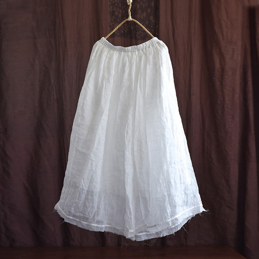 Plus Size Loose Linen Rough Hem Solid Skirt