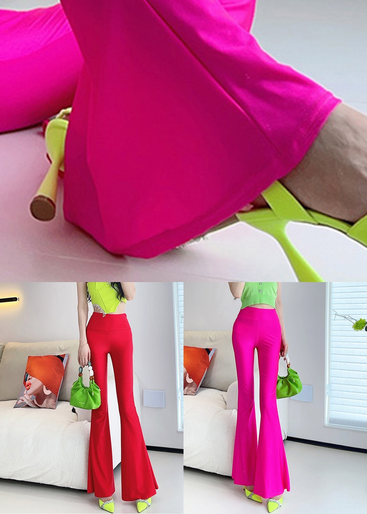 Slim Fit Red High Waist Solid Nylon Flare Leggings