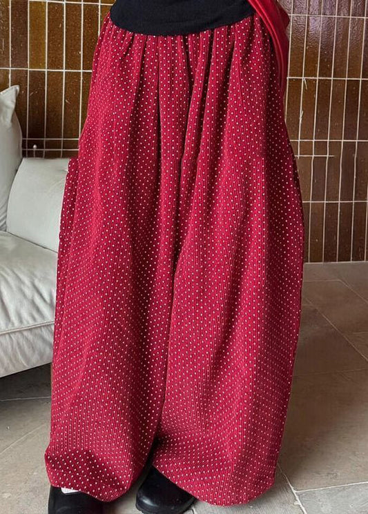 Casual Red Dot Pockets High Waist Corduroy Wide Leg Pants Spring