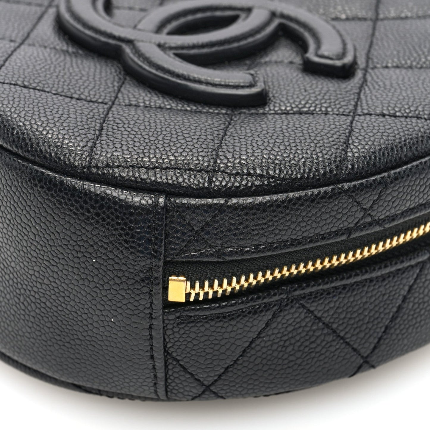 Caviar Quilted Small Round Vanity With Chain Black
