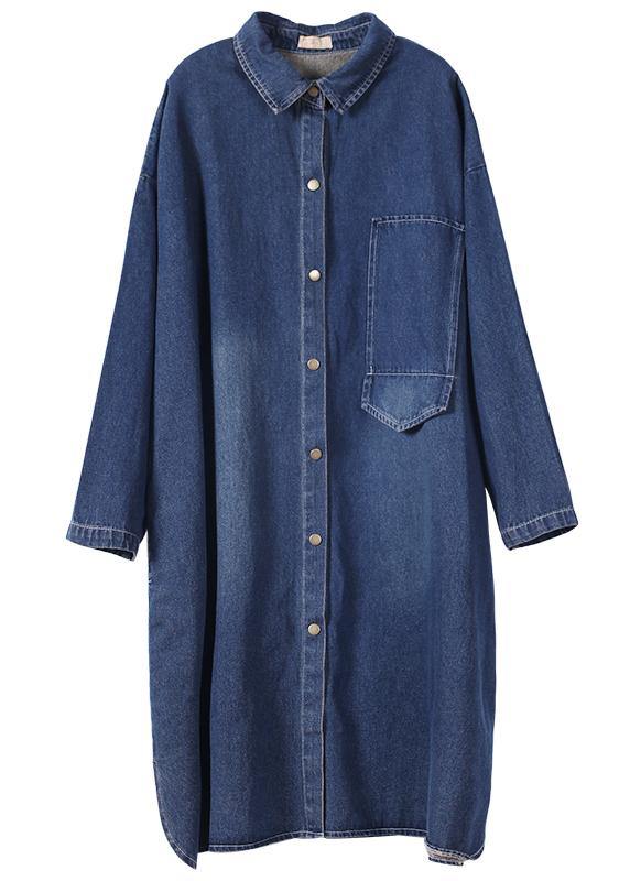 100% lapel patchwork outfit Fashion Ideas denim blue long Dress