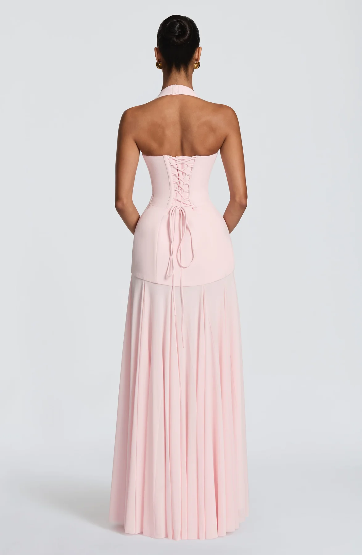 Halter Cutout Lace-Up Waist Chiffon Panel Maxi Gown