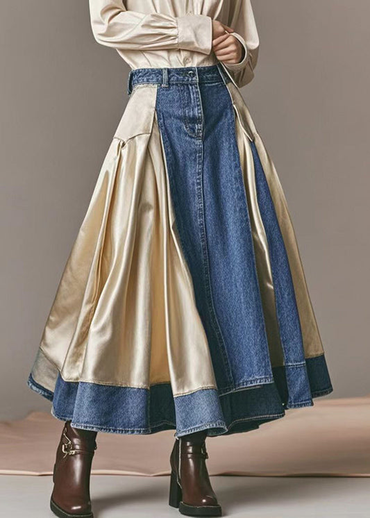 Champagne Patchwork Denim Skirts Exra Large Hem Fall