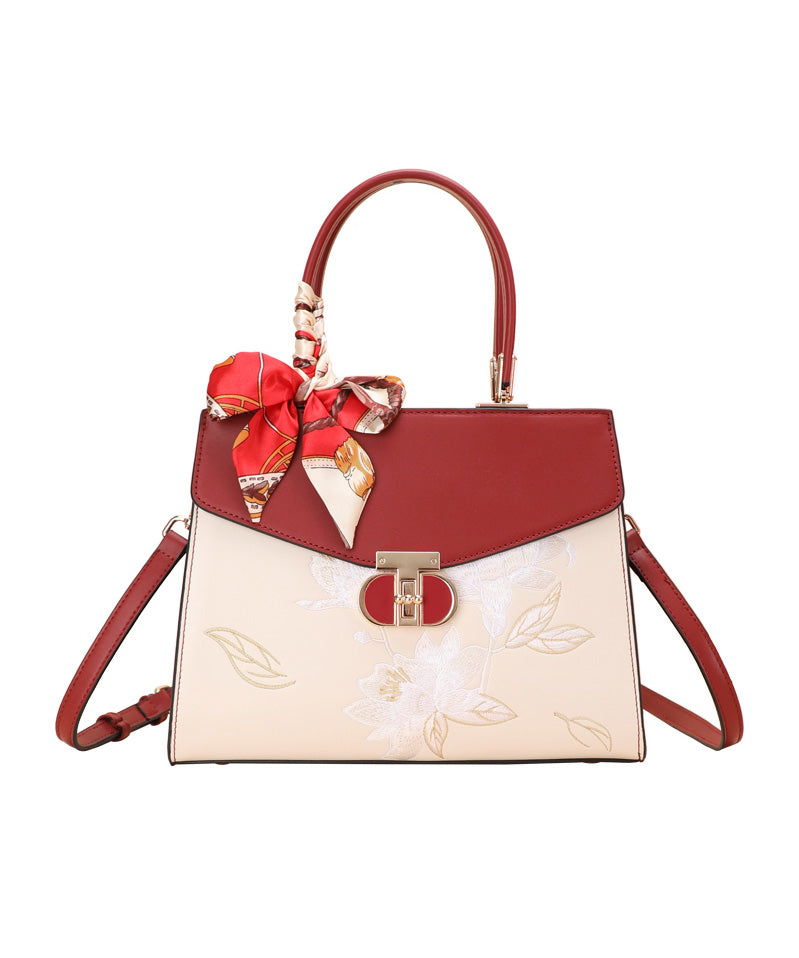 Boutique Colorblock Embroidery Calf Leather Tote Bag