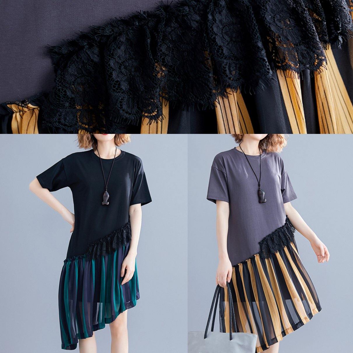 Chic o neck patchwork quilting clothes blue striped Dresses summer