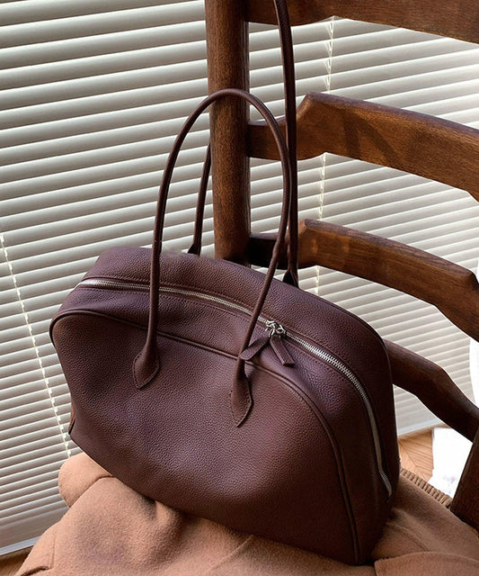 Simple Chocolate Zippered Large Capacity Leather Shoulder Bags