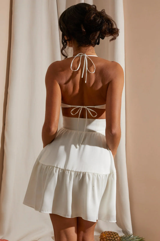 Halter Neck Cut Out Mini Dress In White
