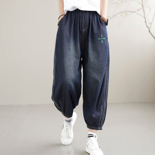 Summer Retro Embroidery Cotton Jeans