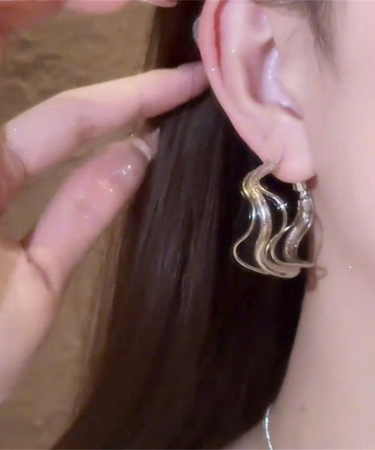 Chic Silk Metal Asymmetrical Hollow Out Hoop Earrings