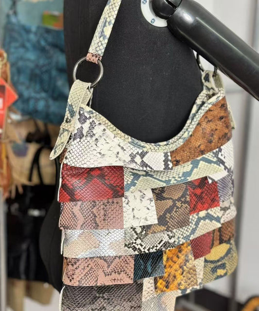 Vintage Colorblock Asymmetrical Patchwork Serpentine Shoulder Bags