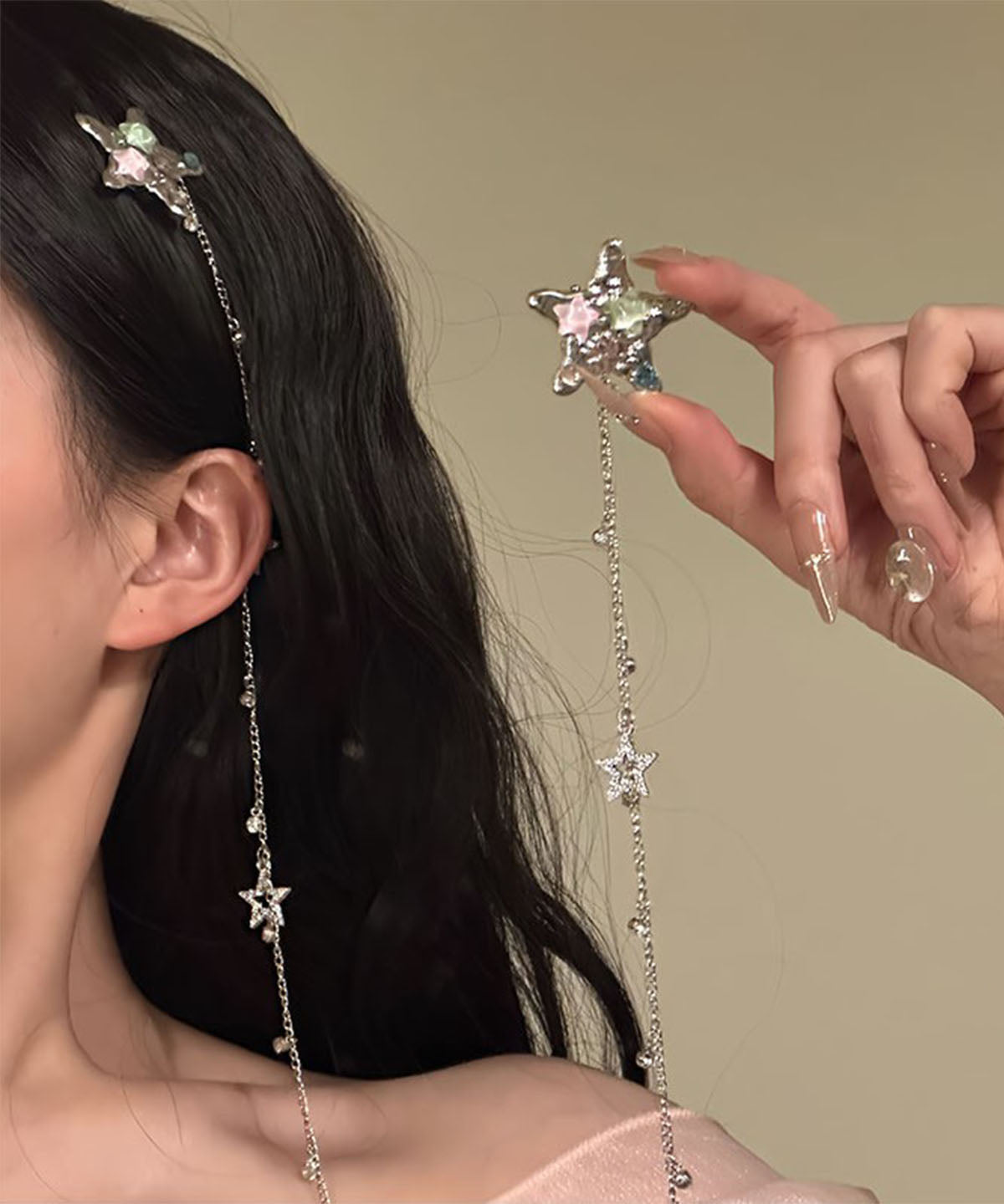 Skinny Silk Stainless Steel Pentagram Tassel Hairpin