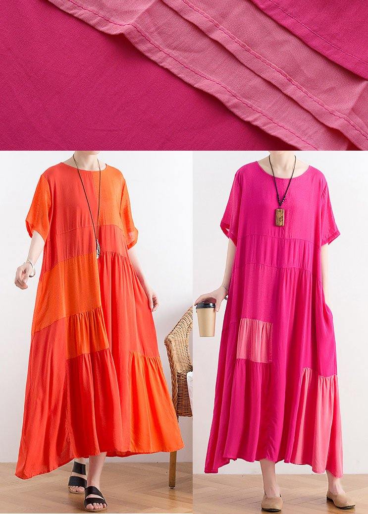 Casual Rose Patchwork O-Neck Long Cotton Dress