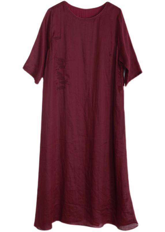 Classy Red O-Neck Linen Half Sleeve Summer Dresses