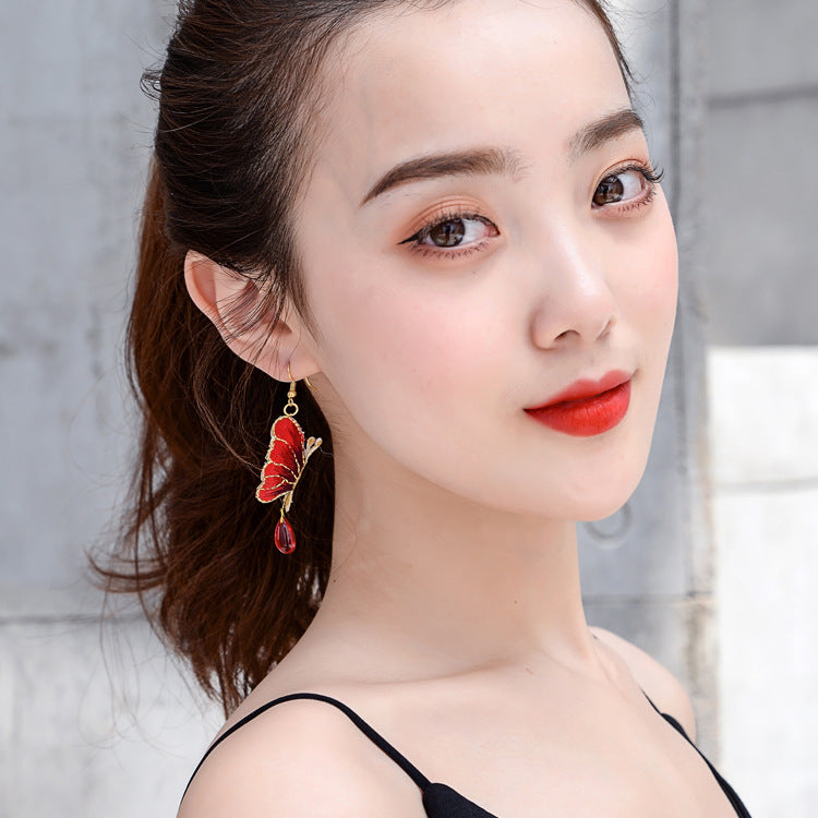 Embroidered Butterfly Two-Color Earrings