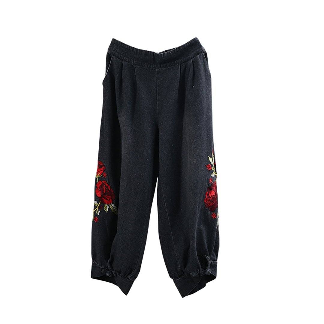 Embroidered Retro Loose Waist Jeans
