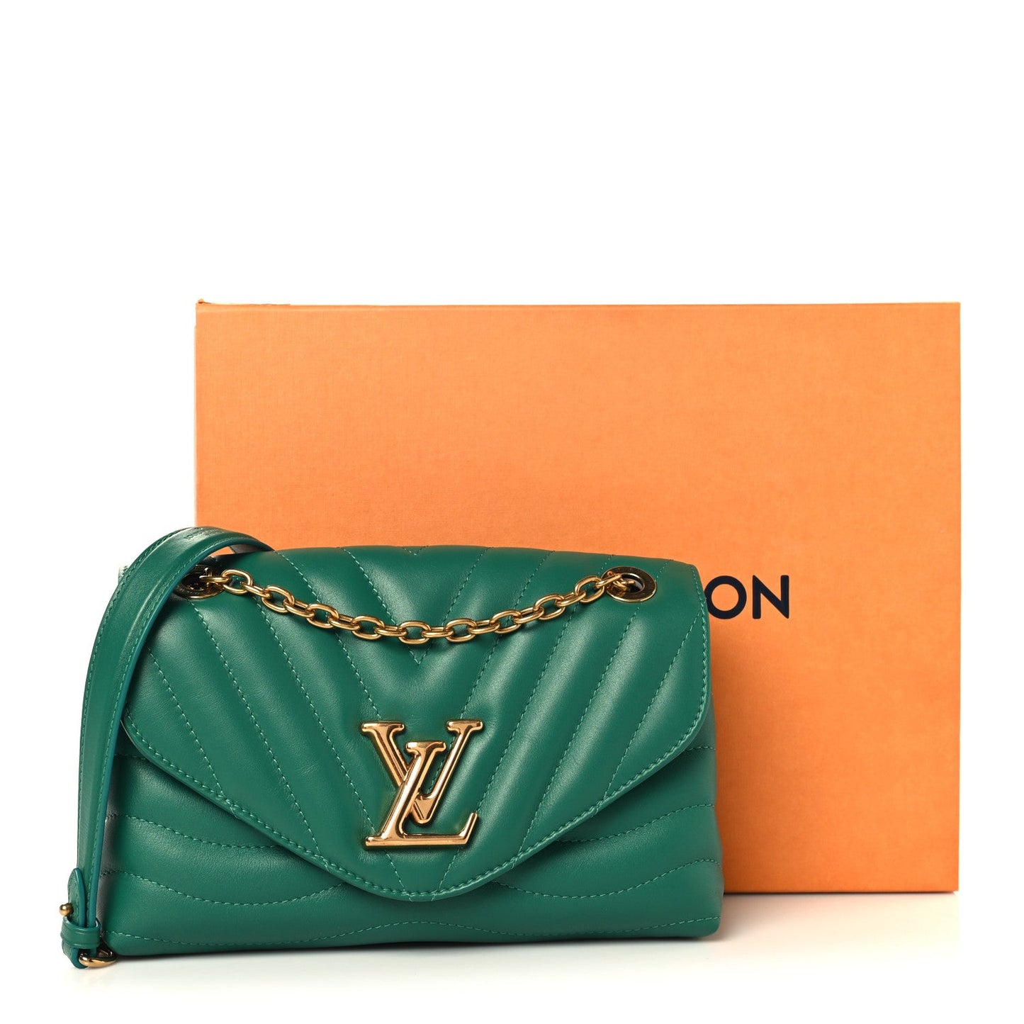 Calfskin New Wave Chain Bag MM NM Emerald