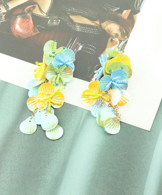 Boho Rose Weave Floral Sequins Tassel Drop Earrings
