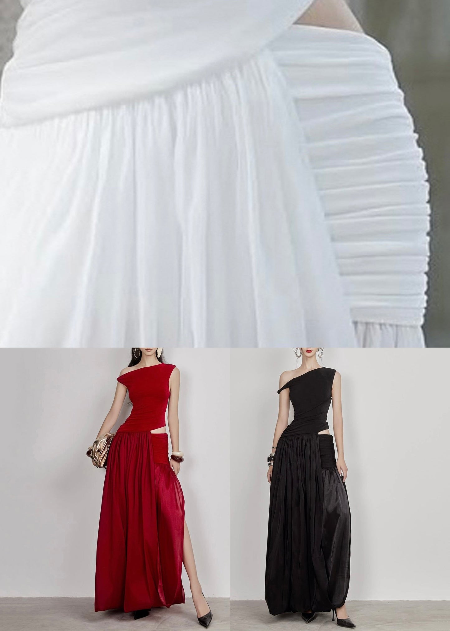 Stylish Red Wrinkled Hollow Out Cotton Long Dress Sleeveless