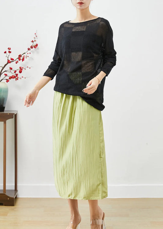 French Hollow Out Side Open Knit Tops And Skirts Two Pieces Set Fall