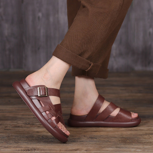 2022 Retro Leather Velcro Slippers Sandals