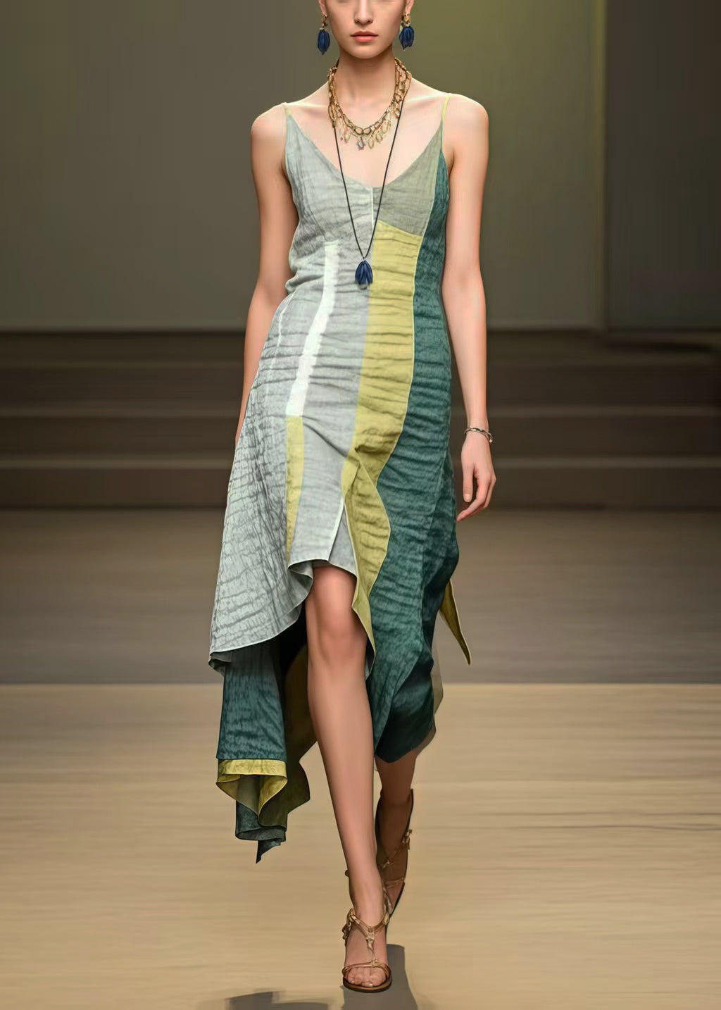 Boho Colorblock Asymmetrical Cotton Mini Dress Summer