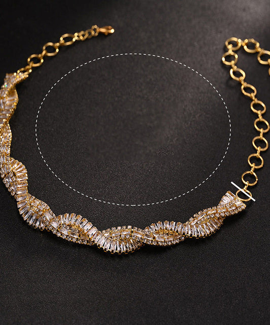 Original Design Silvery Zircon Crossover Design Collar Necklace