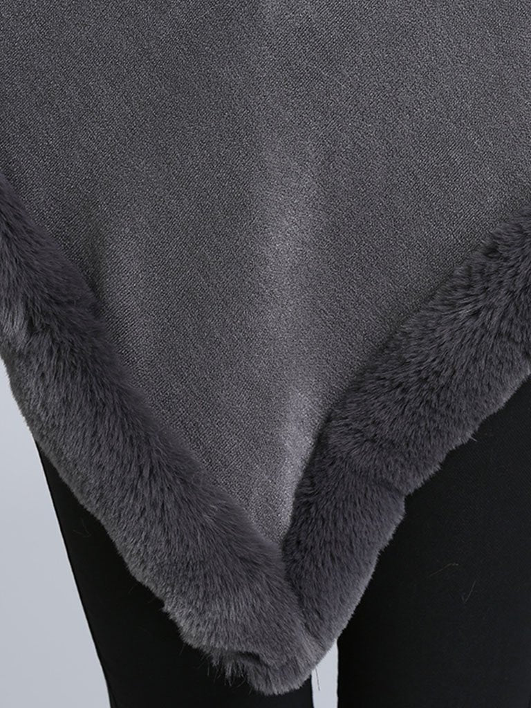Women Coat Cape Peacoat Faux Fur Collar Poncho