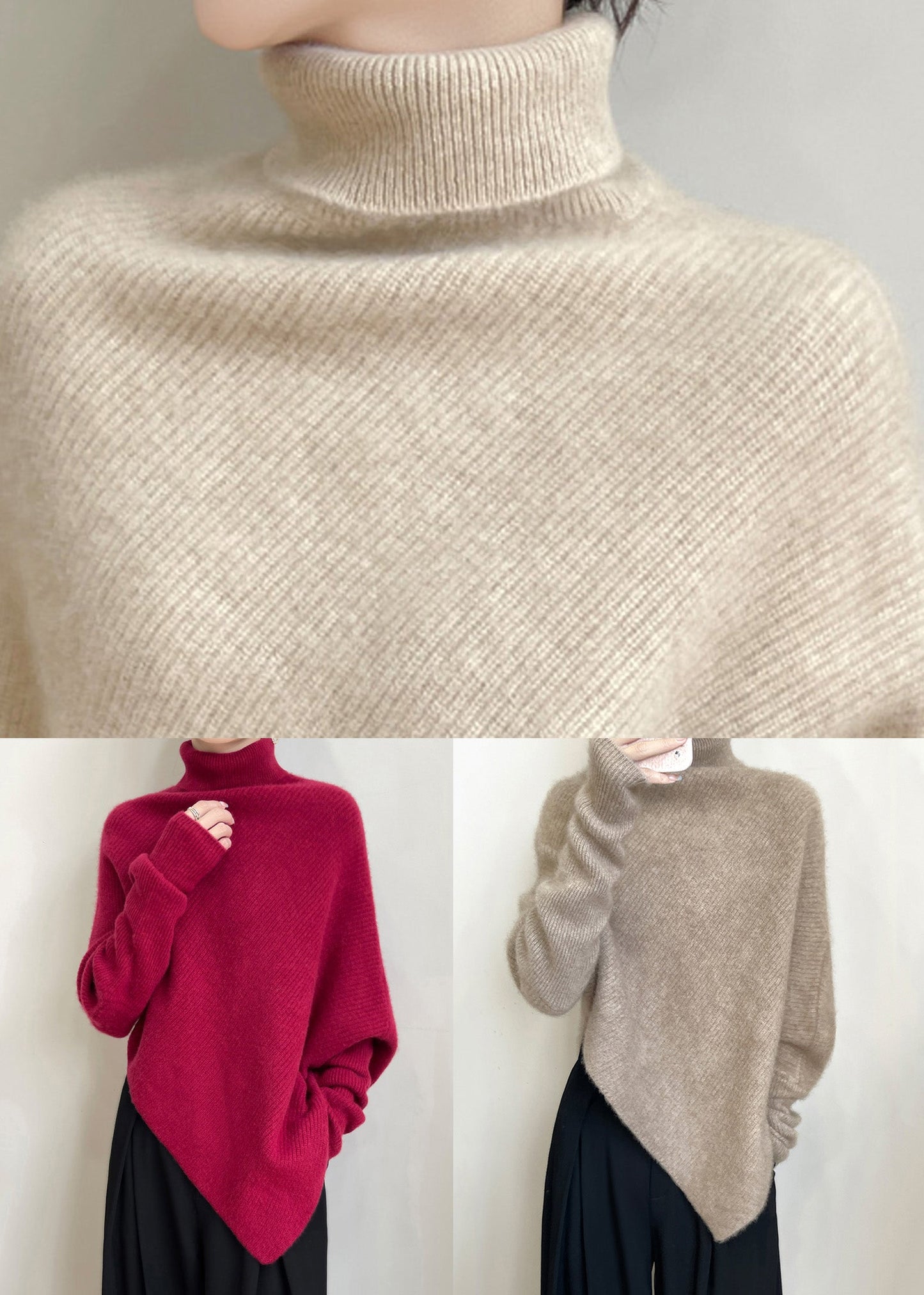 Women Red Asymmetrical Thick Woolen Sweaters Winter