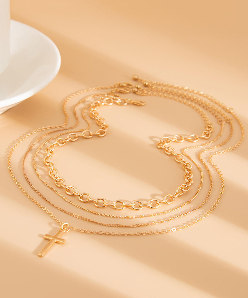 Boutique Gold Metal Alloy Multilayer Cross Pendant Necklace